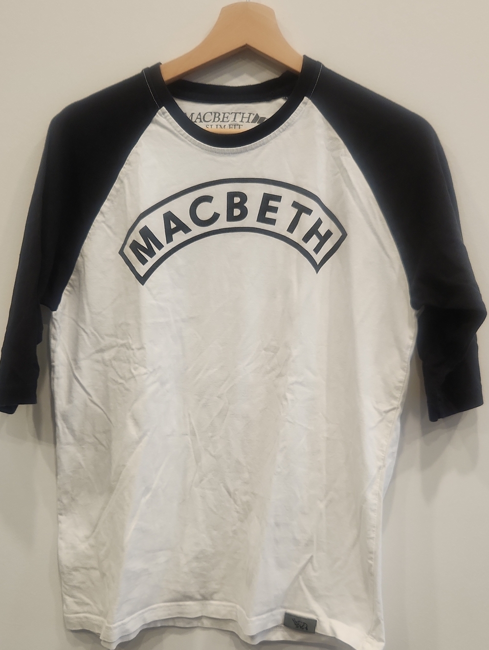 Macbeth Men's White and Black Raglan Logo Tee